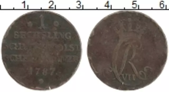 Монета сешлинг Шлезвиг-Гольштейна 1787 года Медь Карл VII