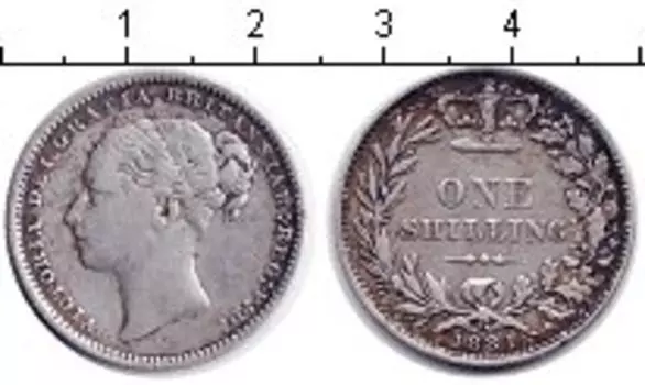 Монета шиллинг Англии 1881 года Серебро Виктория