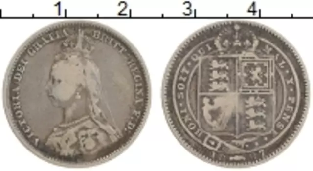 Монета шиллинг Англии 1887 года Серебро Виктория