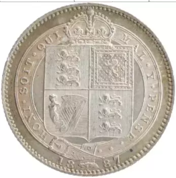 Монета шиллинг Англии 1887 года Серебро Виктория