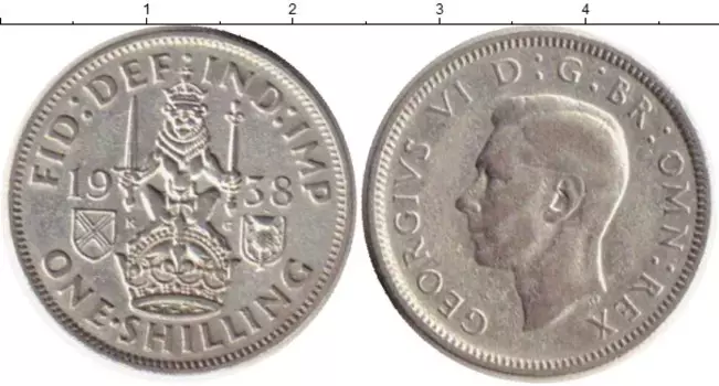 Монета шиллинг Англии 1938 года Серебро Георг VI
