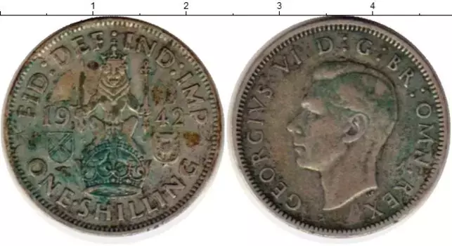 Монета шиллинг Англии 1942 года Серебро Георг VI