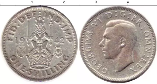 Монета шиллинг Англии 1942 года Серебро Георг VI