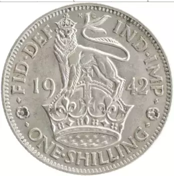 Монета шиллинг Англии 1942 года Серебро Георг VI