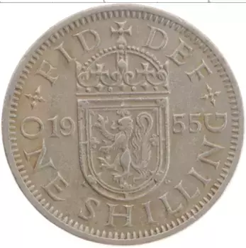 Монета шиллинг Англии 1955 года Медно-никель
