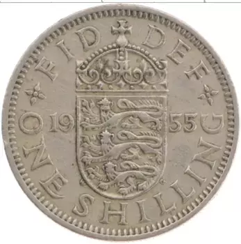 Монета шиллинг Англии 1955 года Медно-никель