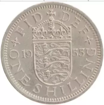 Монета шиллинг Англии 1955 года Медно-никель