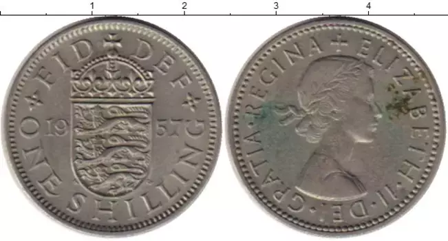Монета шиллинг Англии 1957 года Медно-никель Елизавета II