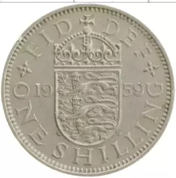 Монета шиллинг Англии 1959 года Медно-никель