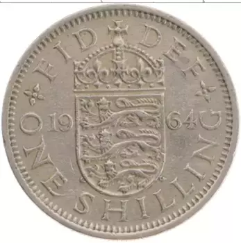 Монета шиллинг Англии 1964 года Медно-никель
