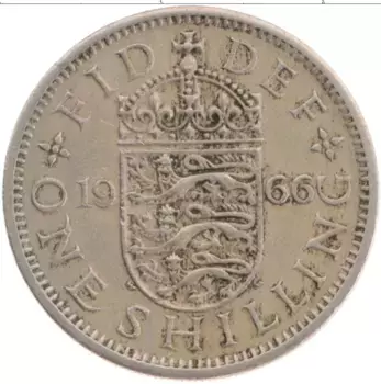 Монета шиллинг Англии 1966 года Медно-никель