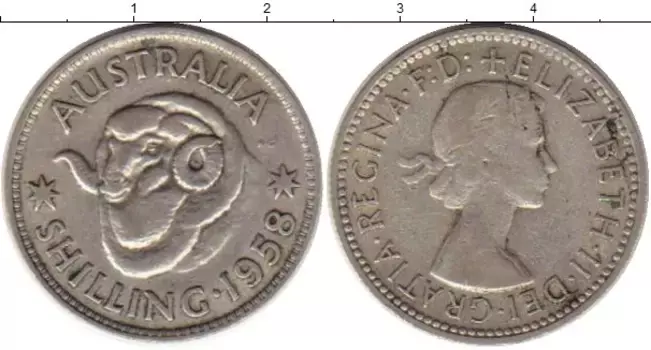 Монета шиллинг Австралии 1958 года Серебро Елизавета II