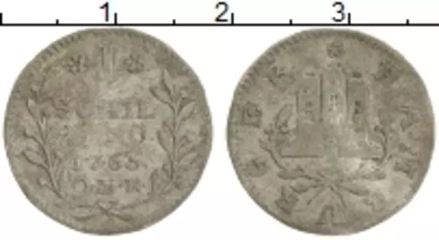 Монета шиллинг Гамбурга 1765 года Серебро OHK