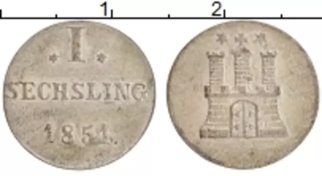 Монета шиллинг Гамбурга 1851 года Серебро