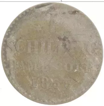 Монета шиллинг Гамбурга 1855 года Серебро