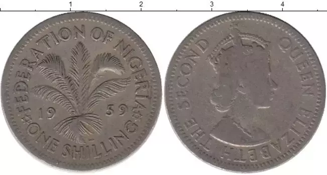 Монета шиллинг Нигерии 1959 года Медно-никель Елизавета II