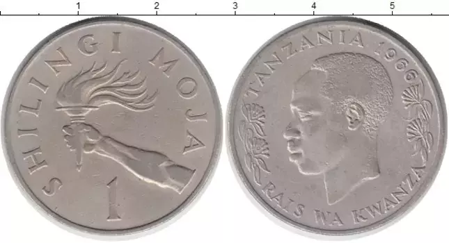 Монета шиллинг Танзании 1966 года Медно-никель Факел