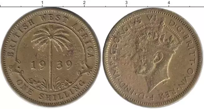 Монета шиллинг Западной Африки 1939 года Латунь Георг VI