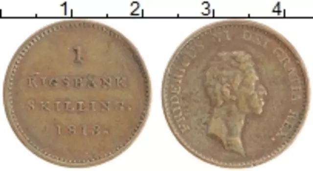 Монета скиллинг Дании 1813 года Медь Фридерик VI