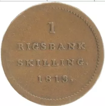 Монета скиллинг Дании 1813 года Медь Фридерик VI