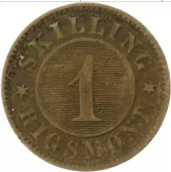 Монета скиллинг Дании 1856 года Латунь Фредерик VII