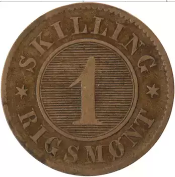 Монета скиллинг Дании 1856 года Медь Фредерик VII
