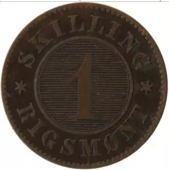 Монета скиллинг Дании 1860 года Медь Фредерик VII