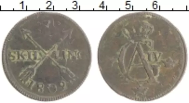 Монета скиллинг Швеции 1802 года Медь Густав Адольф IV