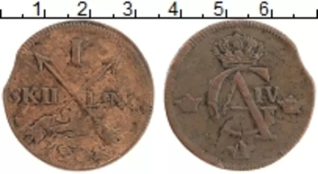 Монета скиллинг Швеции 1802 года Медь Густав IV Адольф