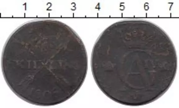 Монета скиллинг Швеции 1805 года Медь Карл IV (Перечеканка)
