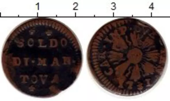Монета сольдо Мантуи 1731 года Медь
