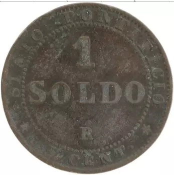 Монета сольдо Ватикана 1867 года Медь Пий IX