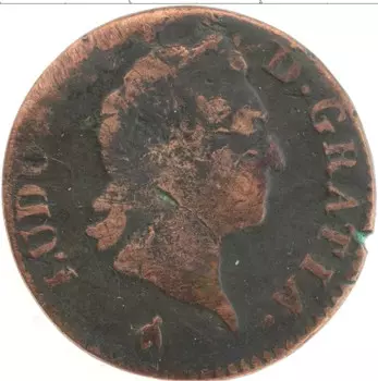 Монета соль Франции 1774 года Медь Король Людовик XV