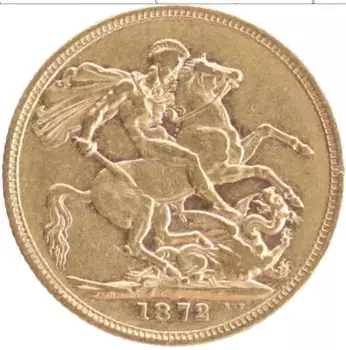 Монета соверен Англии 1872 года Золото Виктория