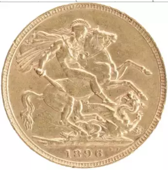Монета соверен Англии 1896 года Золото Виктория