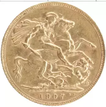 Монета соверен Англии 1907 года Золото Эдуард VII
