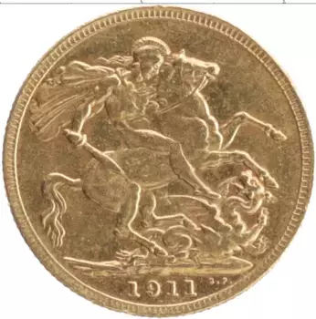 Монета соверен Англии 1911 года Золото Георг V