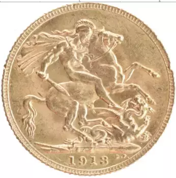 Монета соверен Англии 1913 года Золото Георг V