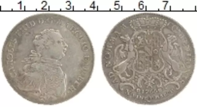 Монета талер Бадена 1766 года Серебро Маркграфство Баден-Дурлах 1 Конвенционталер