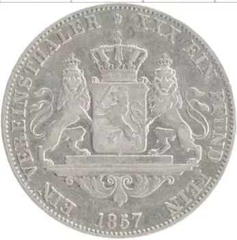 Монета талер Гессен-Дармштадта 1857 года Серебро Людвиг III