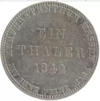 Монета талер Гессена 1842 года Серебро Вильгельм II