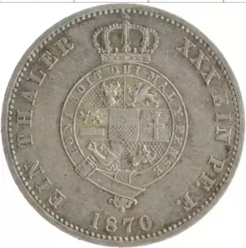 Монета талер Мекленбург-Стрелитца 1870 года Серебро А