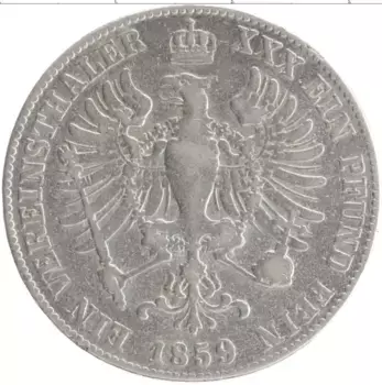 Монета талер Пруссии 1859 года Серебро Фридрих Вильгельм IV A