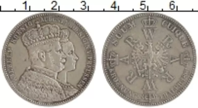 Монета талер Пруссии 1861 года Серебро Коронация Вильгельма и Августы
