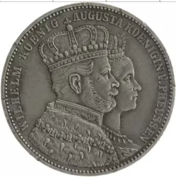 Монета талер Пруссии 1861 года Серебро Коронация Вильгельма и Августы