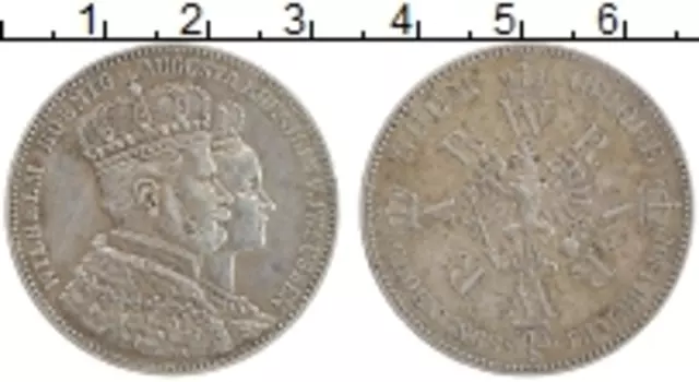 Монета талер Пруссии 1861 года Серебро Вильгельм и Августа