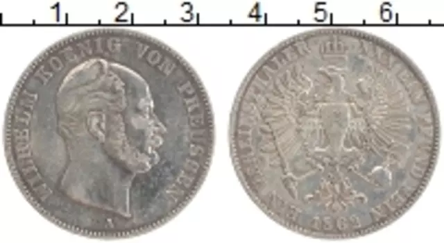 Монета талер Пруссии 1862 года Серебро А Вильгельм I