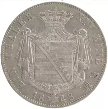 Монета талер Саксе-Кобург-Готы 1848 года Серебро F Герцог Эрнст