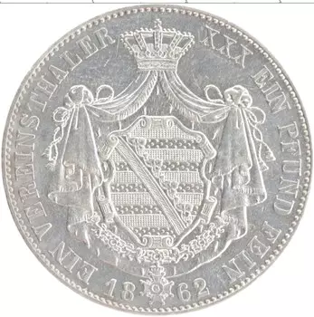 Монета талер Саксе-Кобург-Готы 1862 года Серебро Эрнст В
