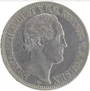 Монета талер Саксонии 1849 года Серебро Фридрих Август